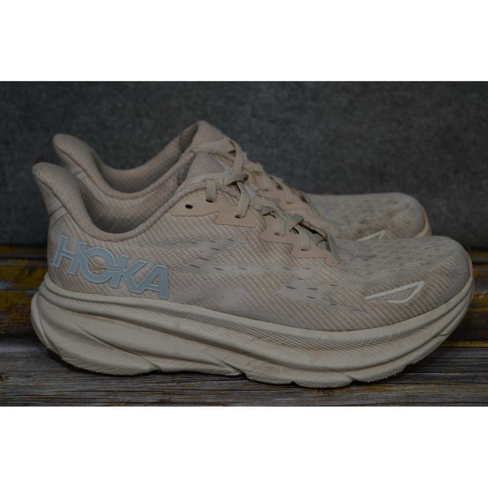 Hoka One One Clifton 9 Shoes Womens 10 B Beige Running Sneakers 1127896 SSEG